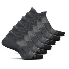 Feetures Elite Max Cushion No Show Tab Ankle Socks - Sport Sock with Targeted Compression - Gray, S (6 Pair)