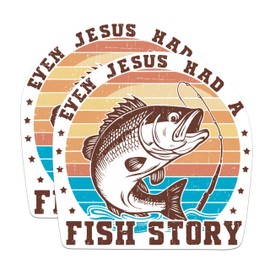 (2 Packs) Even Jesus Had A Fish Story Stickers - Fisherman Christian Decals - 5 Inches On Longest Side - Premium Vinyl Decal - Sticks to Any Smooth Flat Surface - Made in USA - BMCS2322