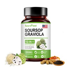 NaturePlanet Soursop Graviola Capsules with Black Seed Oil, Sea Moss, Ashwagandha, Turmeric & Moringa丨12 in 1 Herbal Blend Formula丨Immune Support & Gut health丨Gluten-Free, Non GMO, Vegan - 90 Counts