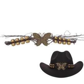 Bohemian Style Hat Band for Cowboy Hat Adjustable Butterfly Charm Fedora Panama Strap Belt Replacement Hat Jewelry for Women Men Cowgirl Straw Beach Cap, Bronze