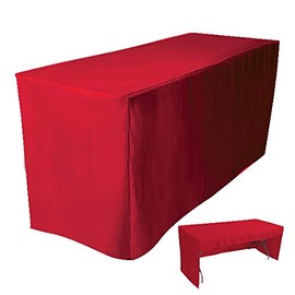 4LESS 6' Fitted Tablecloth Table Cover Trade Show Event Open Back Side - 3 Sided RED