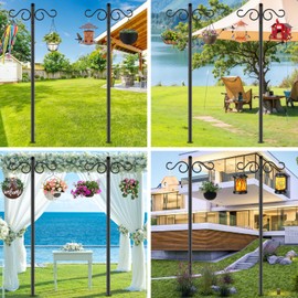 NUERPO Adjustable Shepherd Hooks for Outdoor,2 Pack 55 Inch 5 Prong Base Bird Two Sided Feeder Poles,Heavy Duty Shepherds Hook,Suitable for Garden in Hanging Flower Basket,Lantern,Bird Nests