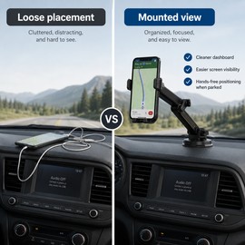 Long-Arm Car Phone Holder with Suction Cup – 16.9-Inch Adjustable Windshield or Dashboard Mount for Trucks, Vans, Pickups and SUVs