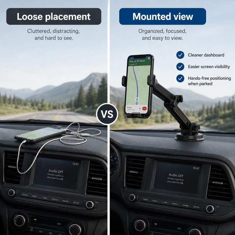 Long-Arm Car Phone Holder with Suction Cup – 16.9-Inch Adjustable