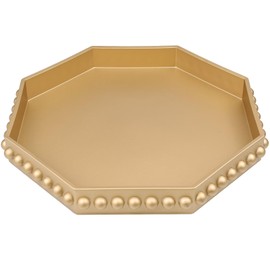 SforGUVA Gold Serving Tray for Coffee Table, Octagonal Beaded Plastic Decorative Tray for Ottoman, Kitchen Counter, Living Room, Outdoor Lacquer Tray for Entertaining