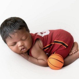 Lgvhydh Newborn Photography Props Boy Girl Basketball Theme Outfits Newborn Photoshoot Basketball Hat Pants Infants Photo Costume (Red)