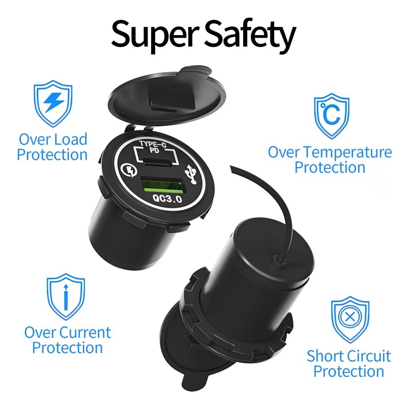 Quick Charge Type-c PD USB Accessory Socket w/Harness Compatible for
