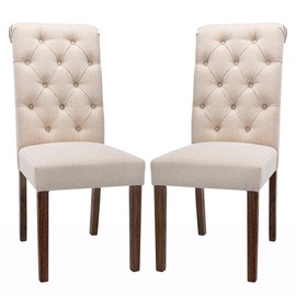 COLAMY Button Tufted Dining Chairs Set of 2, Parsons Upholstered Fabric Dining Room Chairs Kitchen Chairs with Wood Legs and Padded Seat, Blue