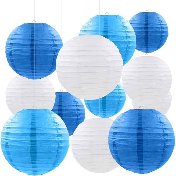 CC wonderland zone 12pcs Blue Hanging Paper Lanterns,Round Paper Lanterns
