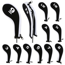 Hipiwe Number Print Golf Club Irons Covers Neoprene Zippered Driver Head Cover with Long Neck-Set of 12
