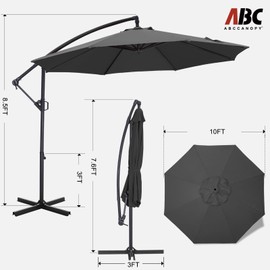 ABCCANOPY 10FT Cantilever Patio Umbrella with base included, 360° Rotation Outdoor Offset Umbrella for Backyard, Deck, Poolside (Dark Gray)
