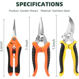 EWPJDK 3-Pack Stainless Steel Pruning Shears, Pruning Snips and Clippers for Gardening