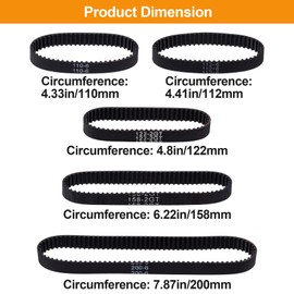 PAGOW 5 Pcs 3D Printing GT2 Timing Belt, Rubber 3D Printer Belt, Non-Slip GT2 Belt, 3D Printer Parts & Accessories (110mm 112mm 122mm 158mm 200mm)
