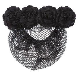 GLOBAL BOX Barrette Chignon Net with Net Roses Flower Decoration Hair Closure (Black)