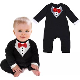 Unbranded Baby Black Tuxedo Outfit One Piece For Boys Size 6-12 Months