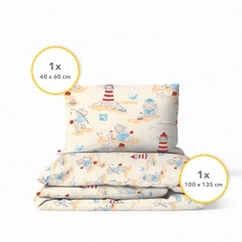 Träumschön Renforce Children's Bed Linen 100 x 135 cm Cream Beige - Baby Bed Linen Hippo Design - Great Summer Bed Linen 135 x 100 cm Children