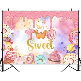 Sensfun Donut Two Sweet Birthday Backdrop Girls 2nd Birthday Party Decorations Photography Background Donut Ice Cream Spinkles Happy Second Birthday Party Banner Supplies 7x5ft
