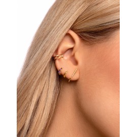 SINGULARU - Small 5th Sterling Silver 18K Gold Plated Single Hoop Earrings Jewelry for Women, Unit size, Yellow Gold, No Gemstone