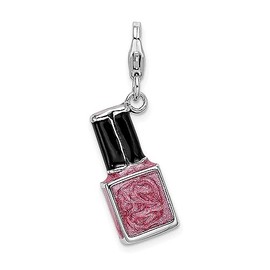 Million Charms 925 Silver Amore La Vita 3-D Enameled Pink Nail Polish Bottle Bracelet Charm Lobster Clasp