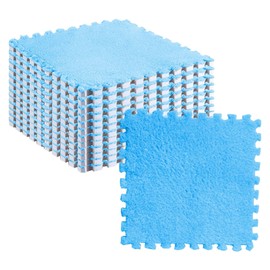 10pcs Plush Puzzle Floor Foam Mat Tiles Fluffy Cuttable Anti Slip Interlocking Carpet Tiles Sea Blue