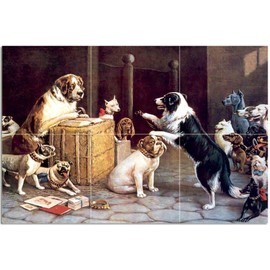 Tile Mural Breach of Promise Suit Dogs by Cassius Marcellus Coolidge Kitchen Bathroom Shower Wall Backsplash Splashback 3x2 4" Marble, Matte