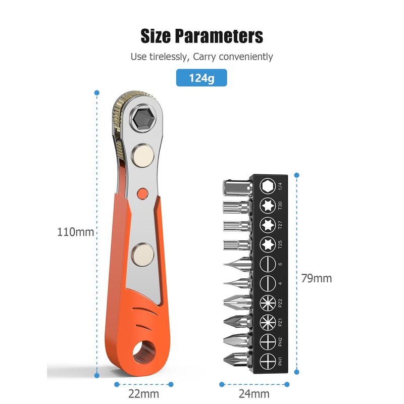 Right Angle Phillips Magnetic Screwdriver, Ancable 1/4” PH2 Mini Ratchet