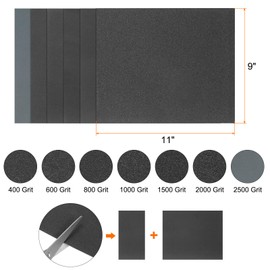 sourcing map 7pcs Sandpaper 400 600 800 1000 1500 2000 2500 Grit 9 x 11 Inch Waterproof Backing Silicon Carbide Abrasive Wet Dry Sanding Sheets for Wood Finishing