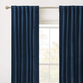 RYB HOME Velvet Curtains 108 inches - Blackout Curtains for Living Room,Thermal Insulated Noise Reducing Panel Soft Vertical Sense Window Decor for Cottage Farmhouse, Navy Blue, W52 x L108, 2 Panels