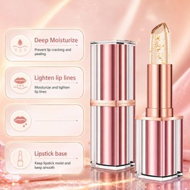 2PCS Kivora Transferproof Color Changing Lipstick, Color Changing Lipstick Gold Foil for Women, Moisturizing Glossy Shine Lip Gloss, Deep Nourishment (Pink)