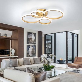 Sovinzert Dimmable Modern LED Ceiling Light, 4 Rings 3000K-6000K LED Gold Close to Ceiling Light, Flush Mount Ceiling Lights Fixture for Living Room, Bedroom, Kitchen, Laundry Room