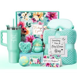 Birthday Gifts for Women Self Care Get Well Soon Gifts, Ocean Relaxing Spa Gift Box Care Package Basket w/ Luxury Flannel Blanket 40 oz Tumbler, Valentines Day Gift for Mom Her Wife Girlfriend Sister