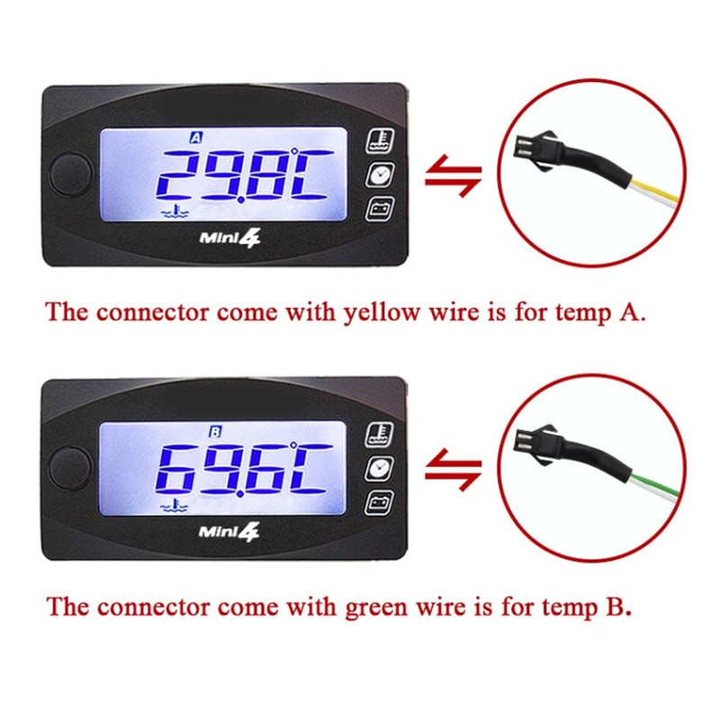 4 in 1 Water Oil Temperature Time Voltage Gauge LCD