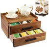 Acacia Wood Tea Bag Organizer with Gift Box, Double-Drawer Tea