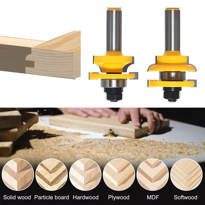 SICWOOD 2PCS Rail and Stile Router Bit Set 1/2 Shank,