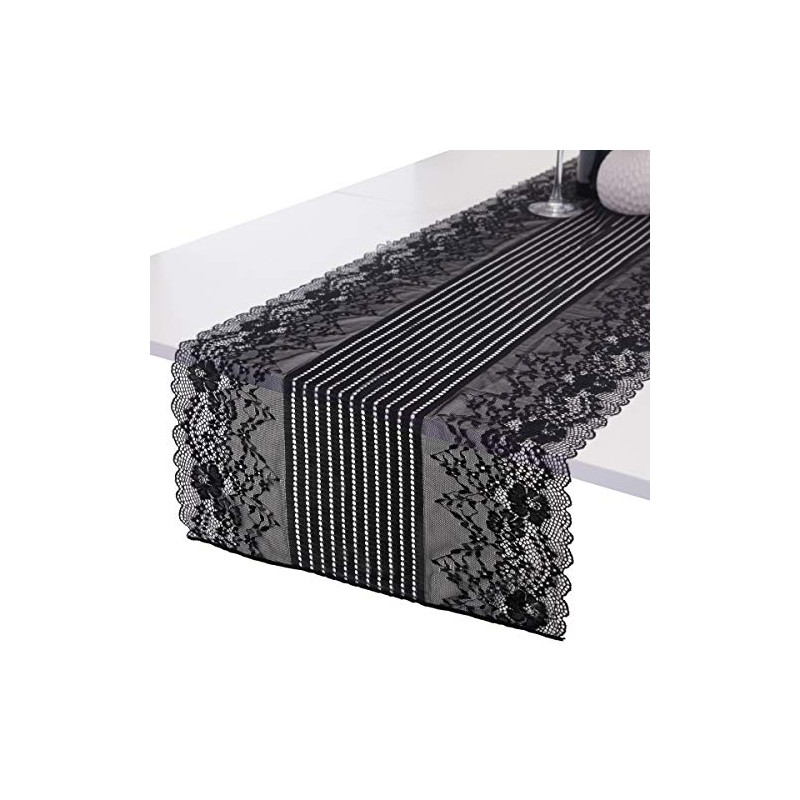 mookaitedecor Black Lace Table Runner for Wedding Decor,Embroidered Floral Table