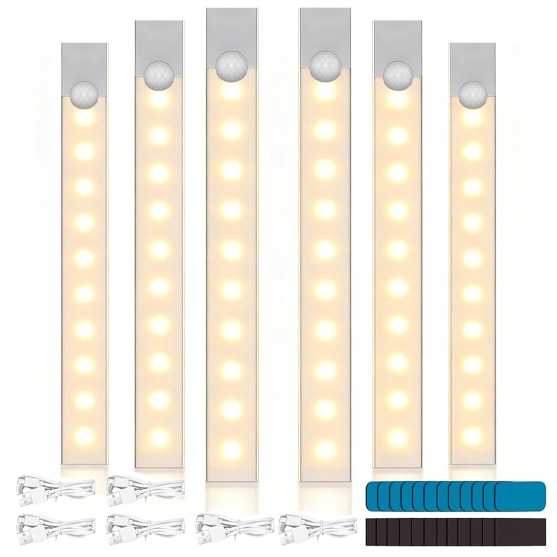 6PCS 30CM Luz LED Magnética Con Sensor De Movimiento (Cálida