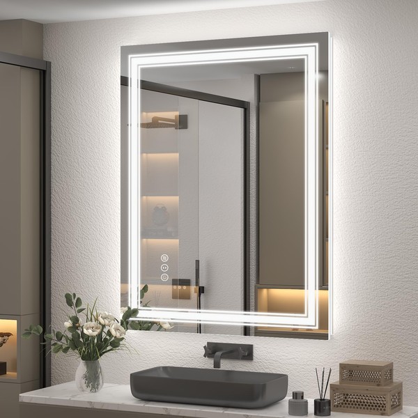 GOLOMO 28x36 LED Lighted Mirror for Bathroom Wall, Dimmable Vanity