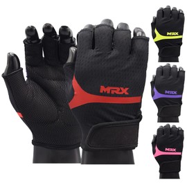 MRX Weight Lifting Gloves for Women Breathable Workout Anti Slip Padded Shock-Absorbing Extra Grip Palm Protection Half Finger Exercise Glove for Gym,Cycling,Weightlifting| Red Large