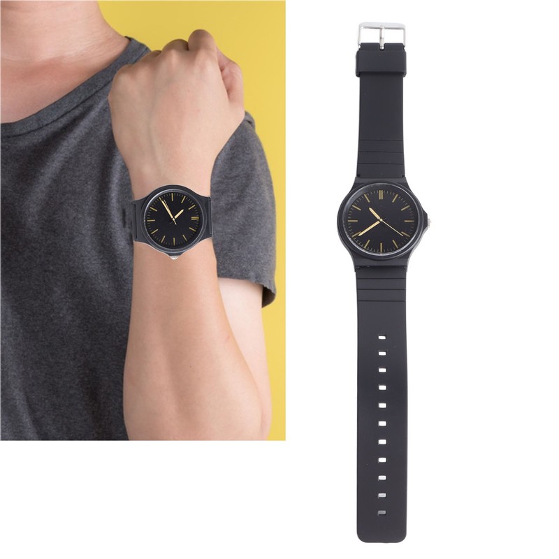 Waterproof Quartz Watch with Rubber Strap Adjustable 3 Hands Easy