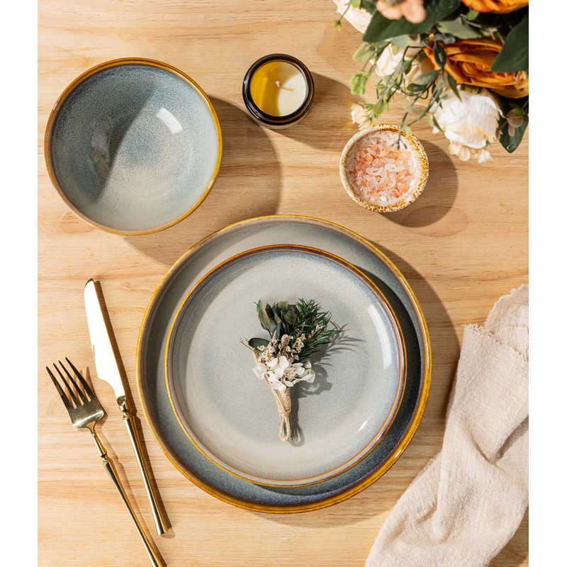 TheTerra Ceramic Dinnerware Set for 4, 12-Piece Plates and Bowls