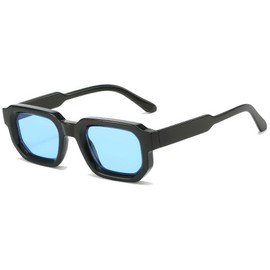 JCTAIFOO Trendy Rectangle Sunglasses for Men Women Vintage Rectangular Retro Square Chunky Glasses (Black/Blue)