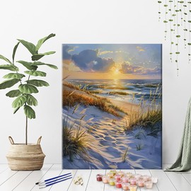 TFIAVSIN Beach Paint by Numbers Kit for Adults - Beach Sunrise Scene Paint by Number on Canvas Without Frame, DIY Acrylic Painting for Gift Art Craft Kits for Adults (16x20 Inch)