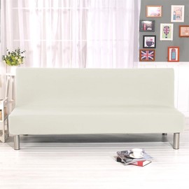 Stretch Futon Cover Armless Sofa Slipcover Foldable Sofa Bed Covers with Elastic Band, Machine Washable (Beige)