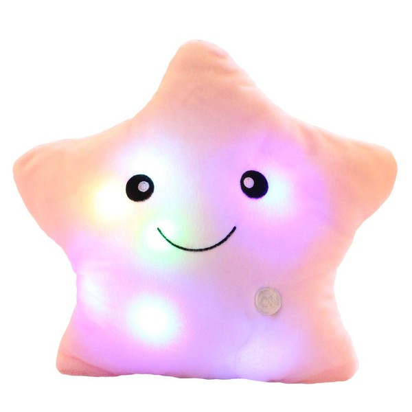 sofipal Creative Twinkle Star Shaped Plush Pillow, LED Night Light Glowing Cushions Stuffed Toys Gifts for Kids, Decoration (Pink)