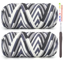 2 Pack Tshirt Yarn for Crocheting,Rainbow T Shirt Chunky Elastic Thick T-Shirt Crochet Yarn for Beginners Crocheting Hand Knitting Bag/Basket/Coasters/DIY Crafts/Home Decor 2 * 200G-Black White Grey