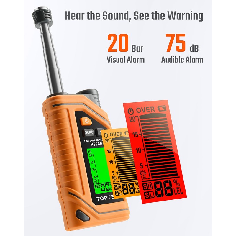 TopTes PT760 Rechargeable Natural Gas Detector, Gas Leak Detector with