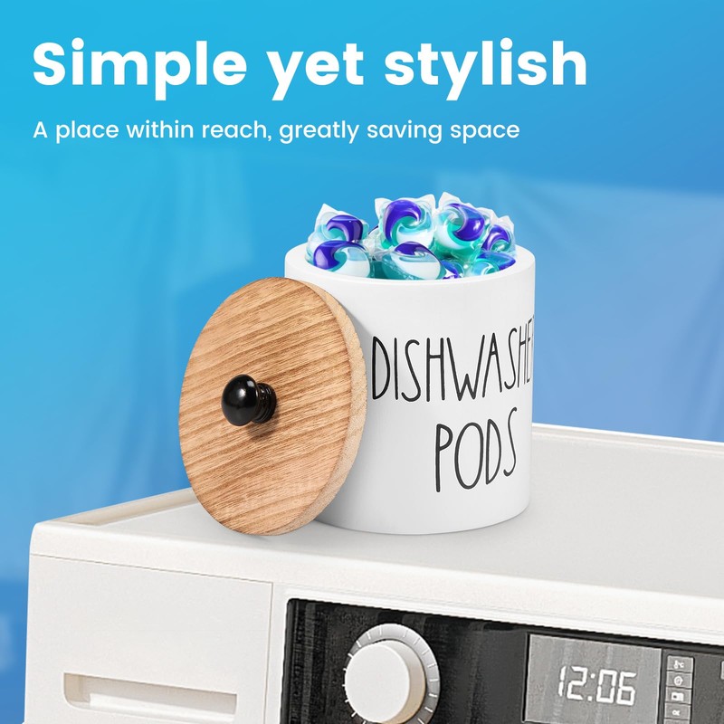 Dishwasher Pod Holder with Lid, Stylish Dishwasher Tablet Container Wide