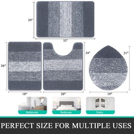 Bsmathom Bathroom Rugs Sets 4 Piece with Toilet Cover, Plush Shaggy Microfiber Non Slip Bath Rugs, Machine Washable Bathroom Mat with U-Shaped Contour Toilet Mat Shower, Dark Grey