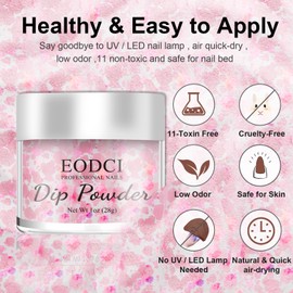 EODCI Dip Powder Glitter Pink Color, 1 Oz/28g Dipping Powder French Nail Art Starter Manicure Salon DIY at Home Glitter Odor-Free and Long-Lasting, No Need Nail Lamp Curing