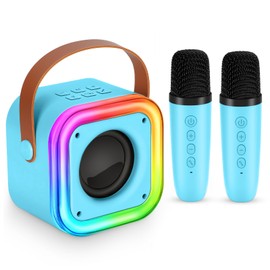 Spinosaurus Mini Karaoke Machine for Kids,Wireless Microphones with Portable Bluetooth Speaker 2 Mic & Colorful Led Light Speaker Singing Birthday Gifts for Girls 4+Year Old (Blue)